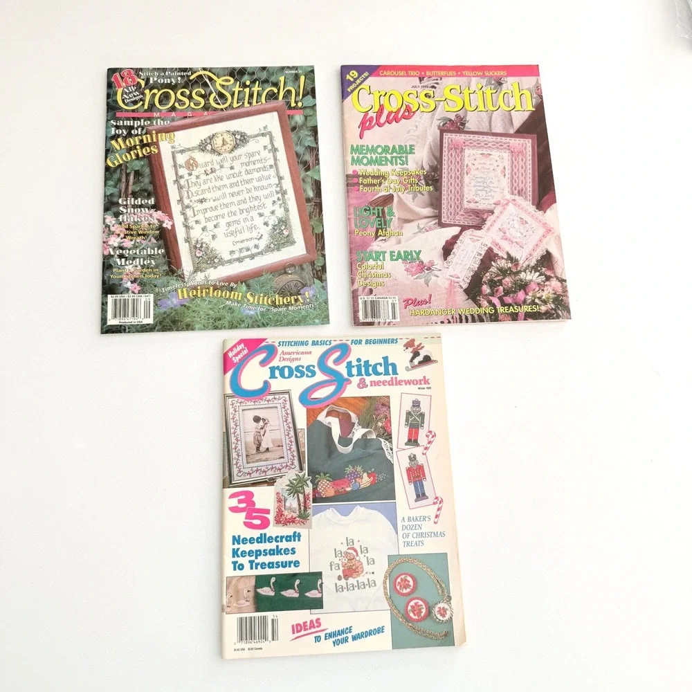 Lot‎ 3 Vintage Cross Stitch Magazines 1990s Needlework Patterns Samplers